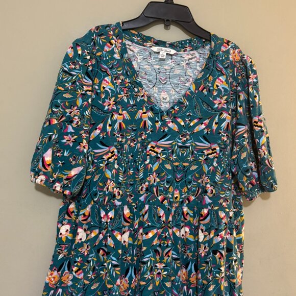 The Pioneer Woman Teal Floral Bird Print Tiered Dress XL (16-18) - Picture 3 of 4